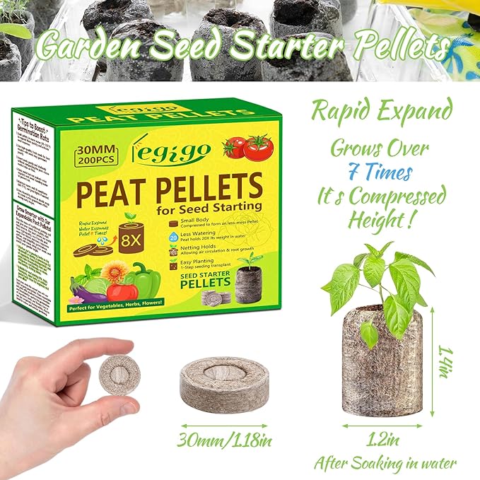 Legigo 200 Pcs 30mm Seed Starter Peat Pellets Pods for Seedlings- Compressed Seed Starting Pellets Seed Starter Pods Plugs Soil Peat Pods for Starting Seeds, Garden Planting Herb Flower Vegetables