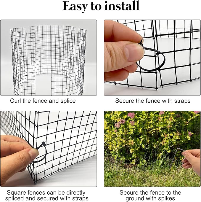 15 Pcs Large Wire Plant Protector from Animals, 5 Pack 24" H X 12" Dia Metal Plant Cage Chicken Wire Cloche with Ground Stakes and Nylon Tie to Keep Animals Out, Garden Protection Bunny Barricade