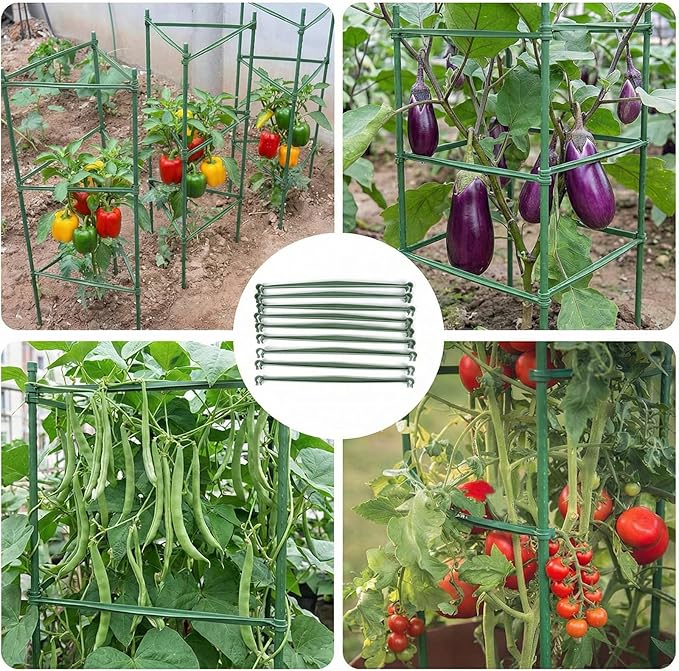100pcs Garden Stakes Arms for Tomato Cage, Plant Trellis Connectors, Attach 0.63 Inch Dia Tomato Stakes and Plant Stick Supports, 11.8in Plastic Connecting Rod (16mm，No Stake)
