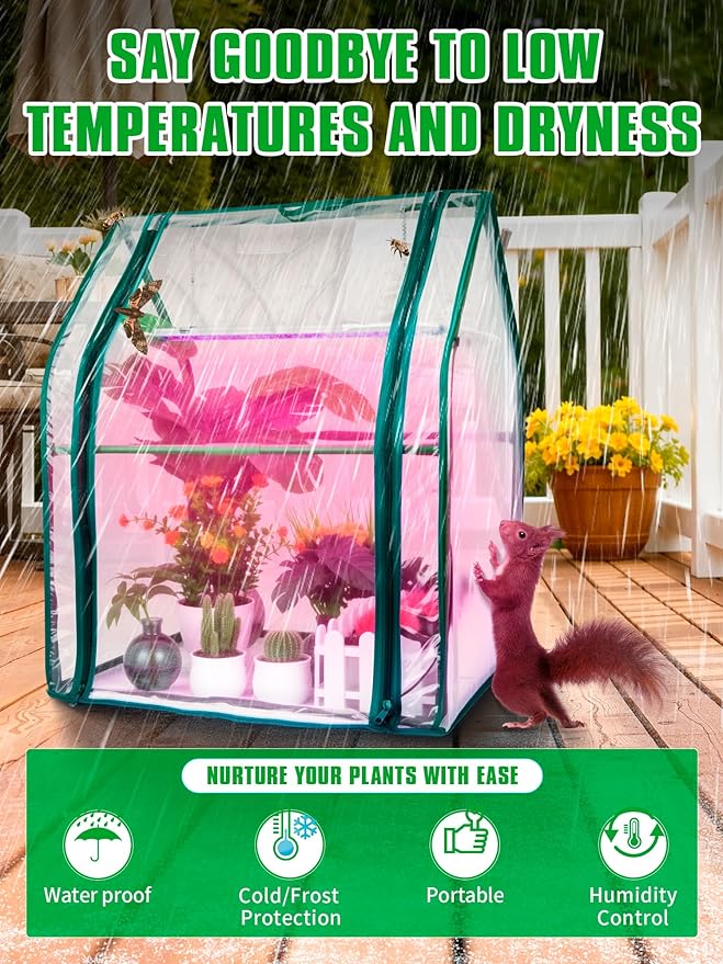 Mini Green House with Grow Light, Mini Greenhouse Indoor, 15W Full Spectrum Plant Lights & Timer for Seed Starter Tray, Indoor Outdoor Plants 24"x16"x20"