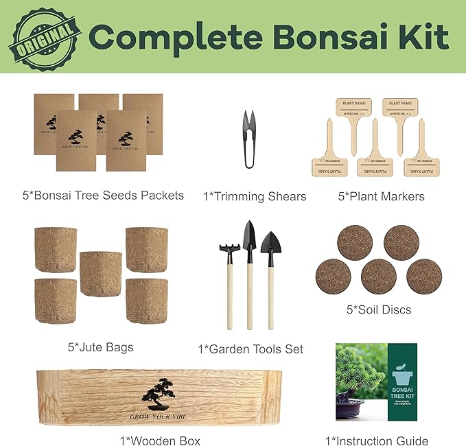 LUOJIBIE Bonsai Tree Kit for Beginners - Unique DIY Japanese Bonsai Trees,Crafts for Adults, Ideal Gardening Birthday Gift for Women & Men,Complete Indoor Plant Kit