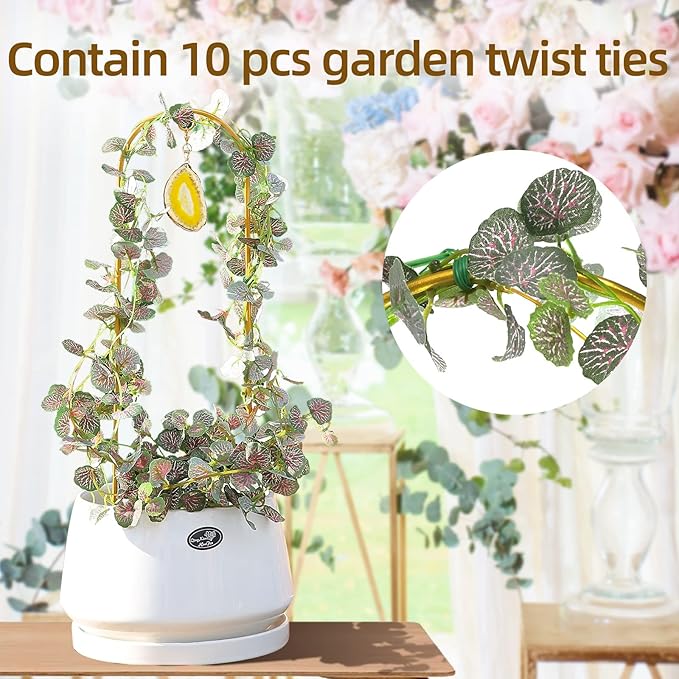 2PCS Small Gold Trellis for Climbing Plants Indoor, Mini Metal Houseplant Climber Support for Potted Plants, Boho Decorative Pot Lattice with Agate for Hoya, Pothos, Ivy, Philodendron