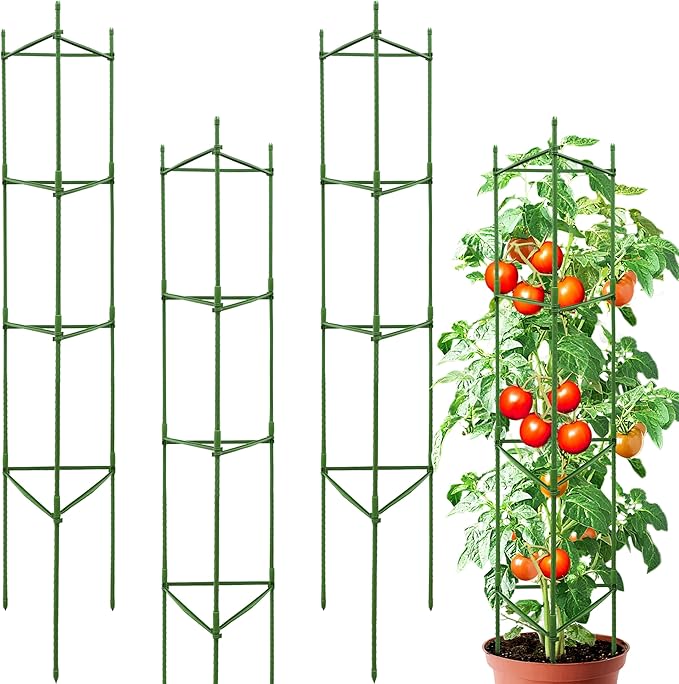 63-Inch Heavy Duty Tomato Cages, 4-Pack Extra Tall Metal Tomato Trellis, Steel Tube Plant Cage for Indeterminate Tomatoes, Cucumbers, Pole Beans – Rust-Proof Coated