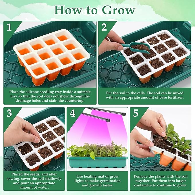 6pcs Reusable Seed Starter Kit, 72 Cells Seed Starter Trays, Silicone Seedling Starter Trays for Starting Plant Seeds with Flexible pop-Out Cells, Indoor Gardening Plant Germination Trays, Orange