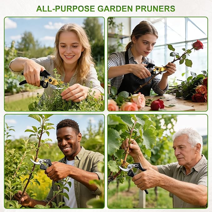 Pruning Shears for Gardening Professional 8"Bypass Garden Shears With Sharp SK5 Steel Blade Hand Pruners Clippers Scissors Tool for Yard Rose Tree Branches Flower Plants Limbs Vines