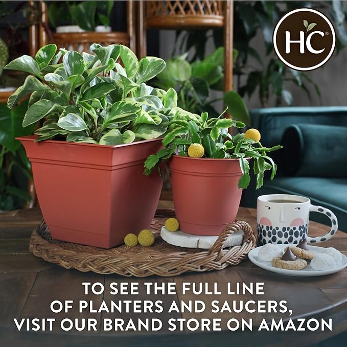 The HC Companies 8 Inch Eclipse Round Planter Pots with Drainage Holes & Attached Saucer, Lightweight UV-Resistant Plastic Indoor & Outdoor Planters, 4-Pack Flower Pots for Garden & Home Decor, White