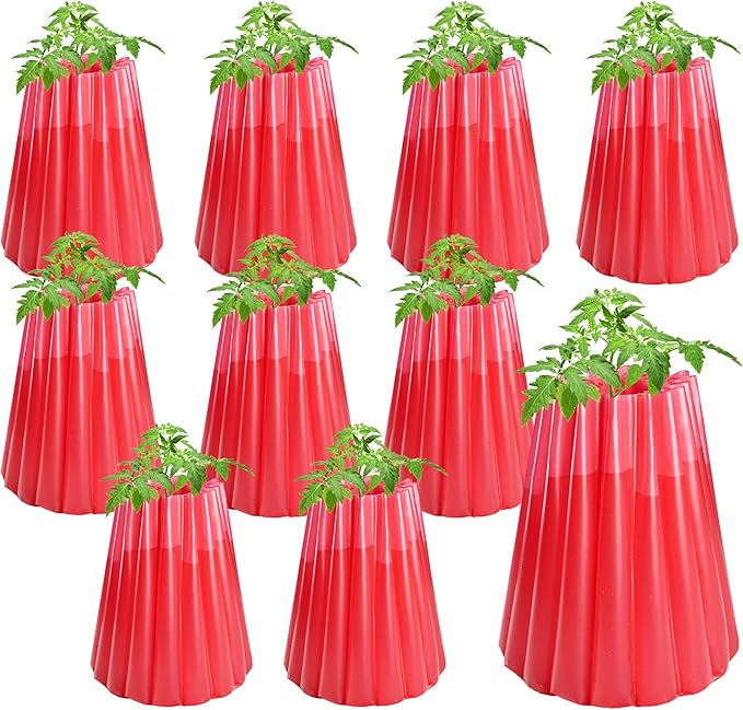 Adnee 10 Pack Water Filled Plant Protectors-19 x 17 Inch Reusable Wall of Water Plant Covers for Tomato Plants-Red Early Season Insulating Plant Protective Cover for Outdoor Winter Freeze Protection
