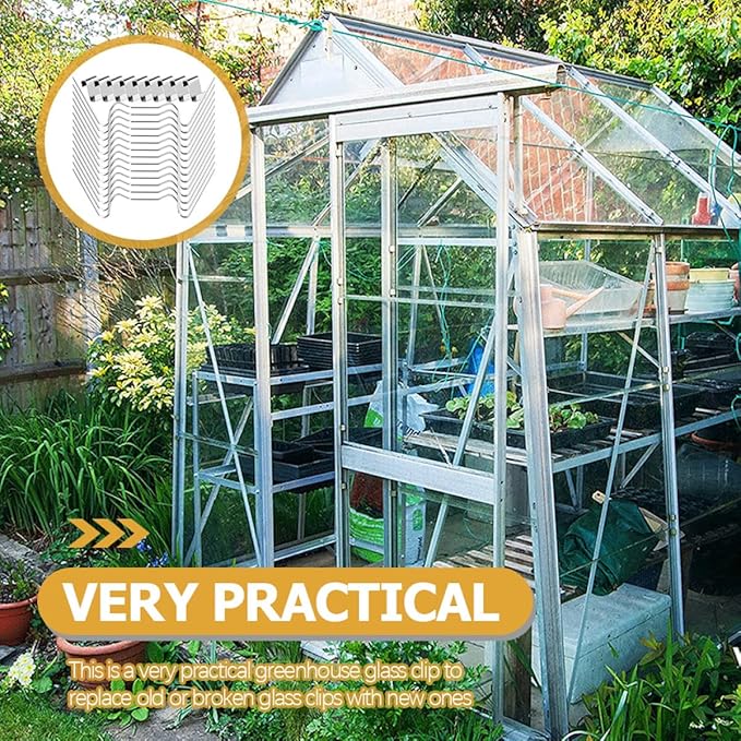 50 Sets Stainless Steel Greenhouse Glass W Wire Clips and Z Overlap Fixing Clamps for Glass Pane Support in Garden and Plant Germination Equipment