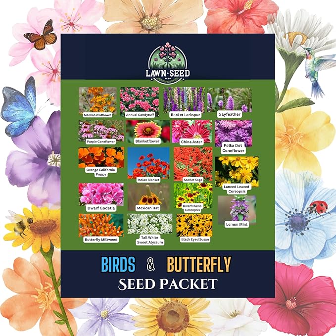 Birds & Butterfly Wildflower Mix (Seed Packet) Sprinkle a Little Magic—Our Shade, Perennial, Hummingbird, Deer-Resistant, and Other mixes Bring Vibrant Color and pollinator Joy to Any Space.
