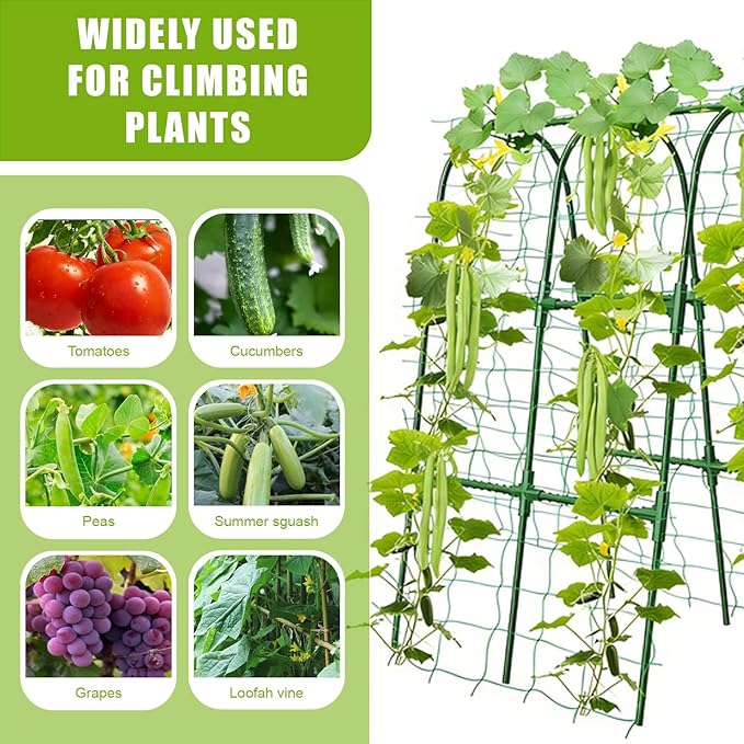 Garden Arch Trellis for Climbing Plants, PVC Support Frame with Netting, Outdoor Growing Structure for Vegetables, Vines, Flowers, Raised Bed Compatible (Green, 33 * 33 * 48inch (L*W*H))