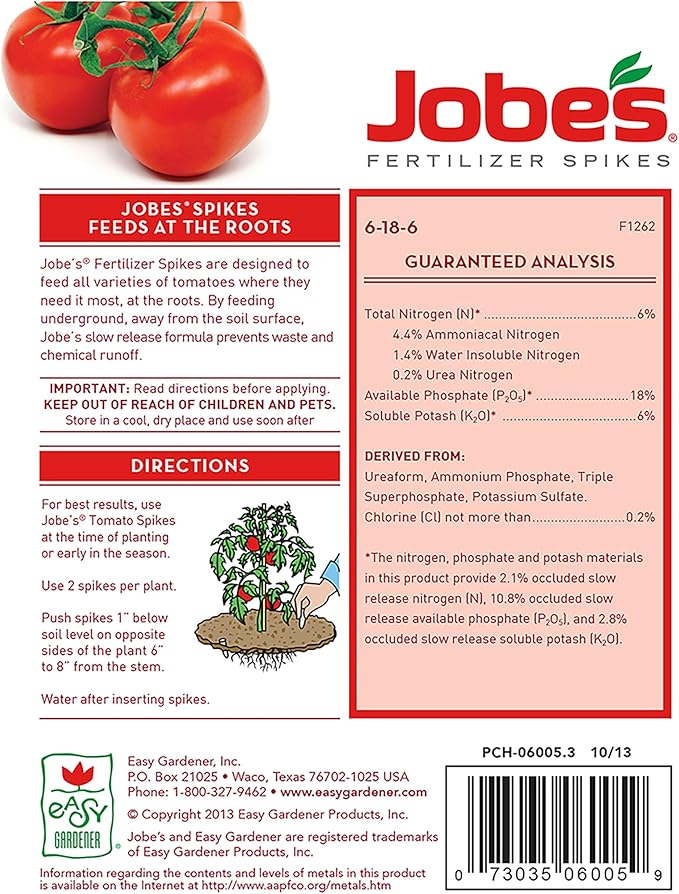 Jobe’s Garden Fertilizer Spikes, Easy Plant Care Fertilizer for Tomato Plants, 18 Count