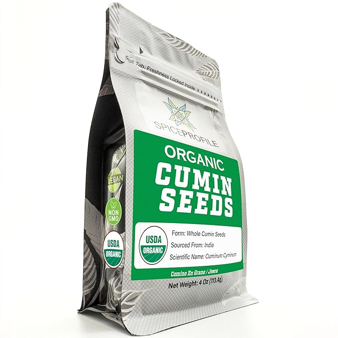 Spice Profile | USDA Certified Organic Cumin Seeds (Whole) | Resealable 4oz Pouch | Best for Tempering, Cooking, Spice Blends & Seasonings | Organic Jeera