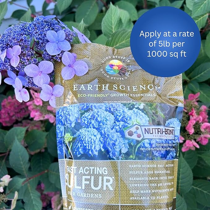 Earth Science Fast Acting Sulfur Granules – 5lb – Soil pH Reducer, Lowers pH Instantly, Reduces Nutrient Runoff, Improves Growth & Color for Acid-Loving Plants, Long-Lasting Lawn Care Supplement