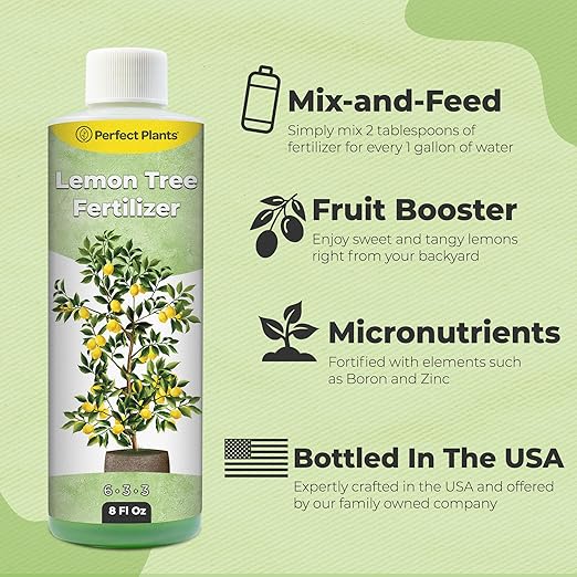 Liquid Lemon Tree Fertilizer by Perfect Plants | Citrus Plant Food for Fast Growth and Happy Live Lemon Trees | 6-3-3 Formula Rich in Nitrogen and Other micronutrients (8oz)