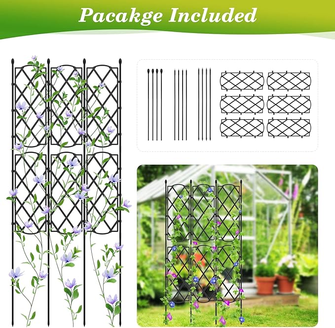 Garden Trellis for Climbing Plants Outdoor, 4FT Tall Plant Support Trellis Cage for Indoor Potted Plants, Plant Trellises Frame for Vines, Flowers, Vegetable, Rustproof Lattice Grid Panels