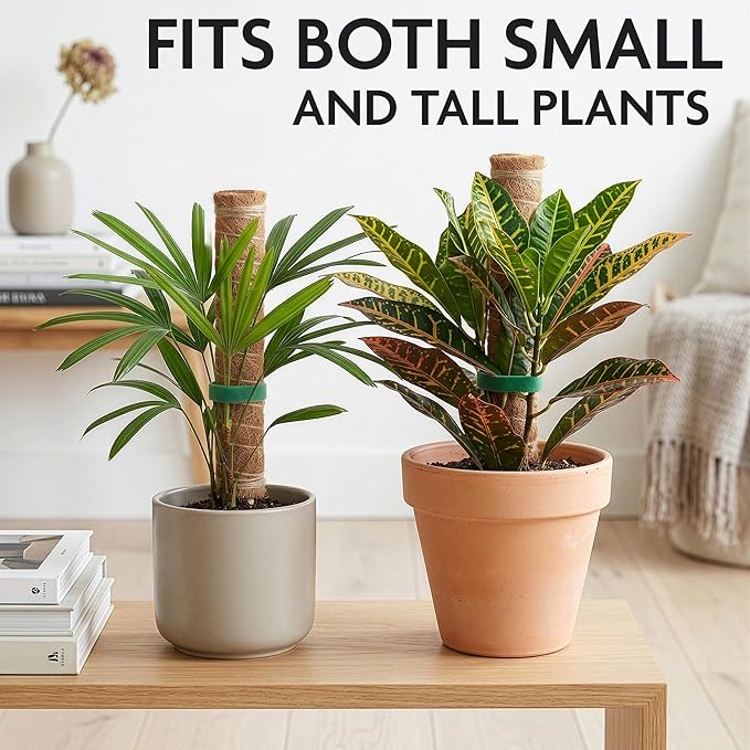Moss Pole 26.4" Small Monstera Plant Support 2 Pcs Set - Pothos Plant Climber Support with Connectable Design and Fixation Strip - Coconut Fiber Moss Poles for Monstera, Money Plants, Philodendron