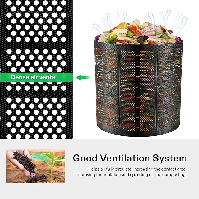 VIVOSUN 300 Gallon Outdoor Compost Bin, Expandable Composter, Easy to Setup & Large Capacity for Backyard, Lawn (Black with Gloves)