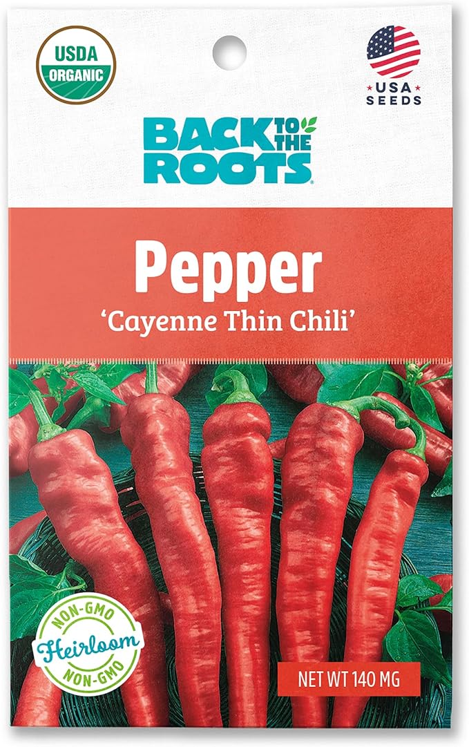 Back to The Roots 100% Organic Seed Packet - Chili Pepper 'Cayenne Thin' 140mg