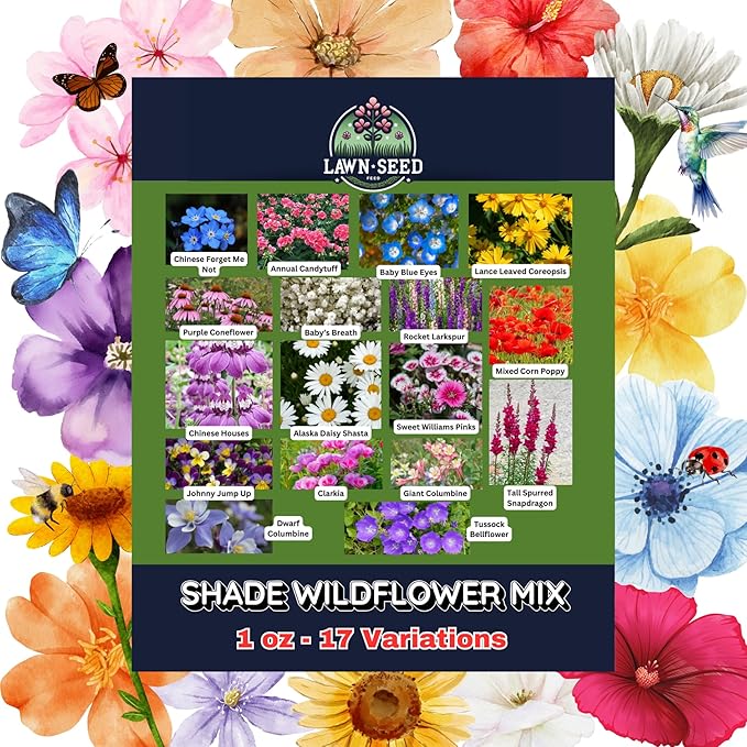 Partial Shade Wildflower Mix (1oz) Sprinkle a Little Magic—Our Shade, Perennial, Hummingbird, Deer-Resistant, and Other mixes Bring Vibrant Color and pollinator Joy to Any Space.