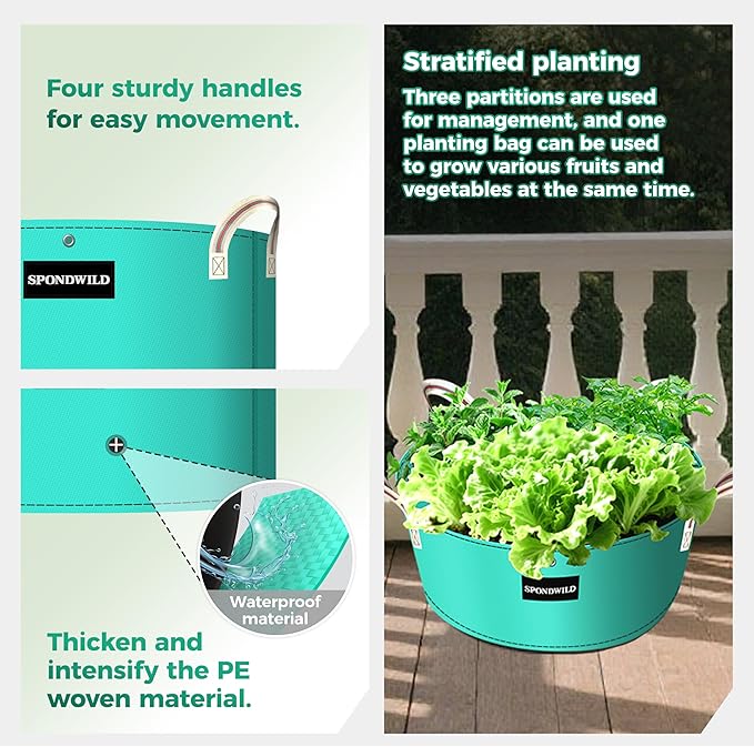 2 Pack 50 Gallon 3 Compartment Potato Grow Bag,Vegetable Growing BagThickened PE Garden Pots with Drainage Holes Branch-Binding Holes, Reusable Plant Bag for Vegetables、Flowers