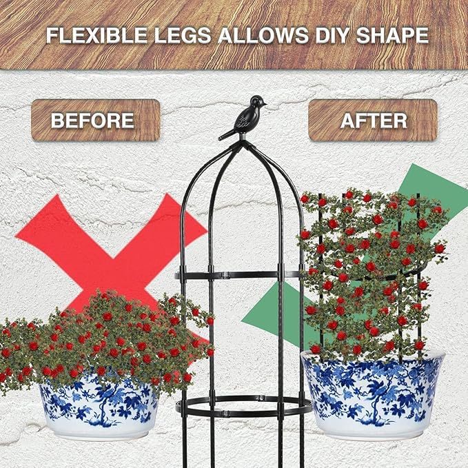 2 Pack Garden Obelisk Trellis for Climbing Plants Outdoor, 6.7FT Adjustable Metal Plant Support with 3 Decorative Tops, Black Rustproof Trellis for Roses, Tomatoes, Clematis & Vines