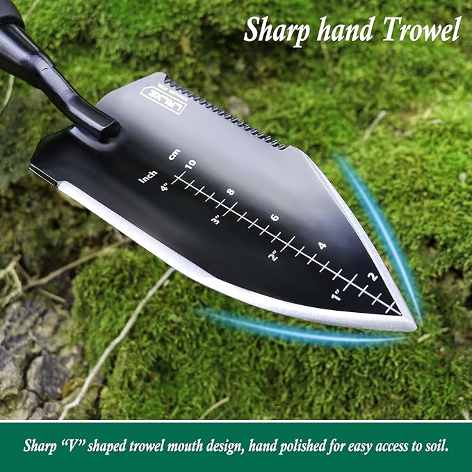 Heavy Duty Garden Trowel, Stainless Steel Pointed Hand Shovel with Non‑Slip Rubber Handle, Ideal for Digging, Weeding, Transplanting, Planting Bulbs & Soil Scooping