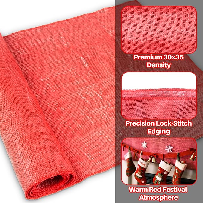 Christmas Gardening Burlap Roll - 118 X 19.7 inch Multipurpose Red Burlap Fabric High Density Jute for Plant Covers Decorations, Indoor Outdoor Use for Crafts and Farmhouse Table Decor