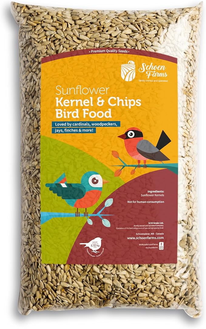Schoen Farms Sunflower Kernels & Chips – 6 lb Bag – Hulled Sunflower Hearts Bird Seed – Clean, Wild Bird Food for Finches, Jays & Chickadees