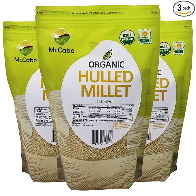 McCabe Organic Hulled Millet - Millet Organic | Rich with Fiber & Minerals | USDA and CCOF Certified | Packed in USA | 2Lbs (Pack of 3)