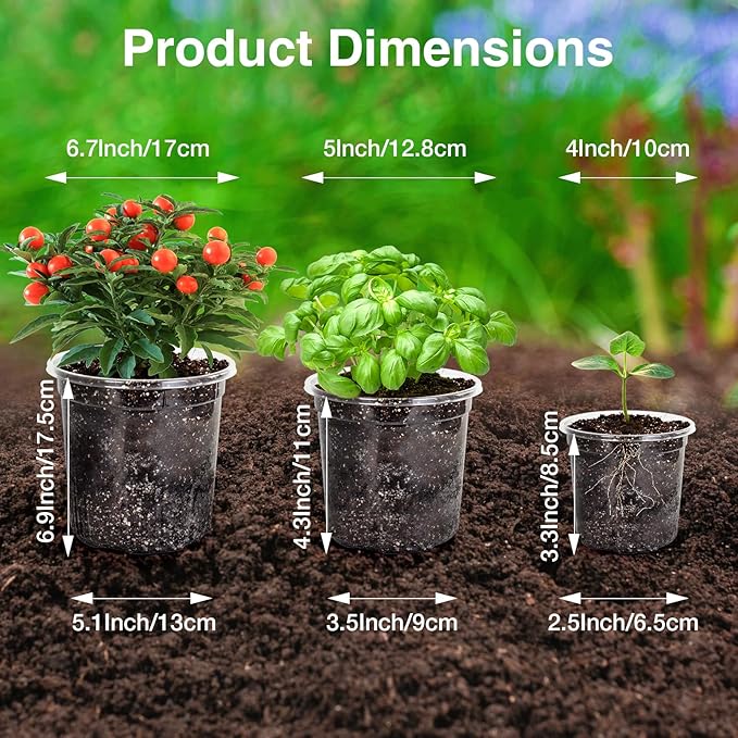 Bonviee 30 Packs 7/5/4 Inch Clear Nursery Pots for Plants, Plastic Seedling Pots with Drainage Holes, Planters for Indoor Plants and Transparent Seed Starter Pots with 10 Plant Labels