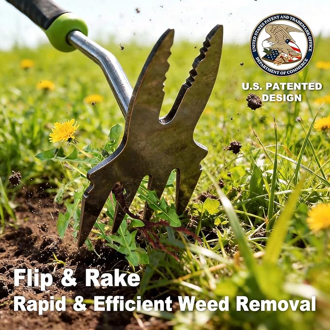 Hand Weeder Puller Tool, Heavy-Duty Stainless Steel Root Removal Tool with Ergonomic Non-Slip Handle, Manual Dandelion Remover for Garden Lawn Yard, Handheld Weeding Tool for Deep Roots, 2 Pack