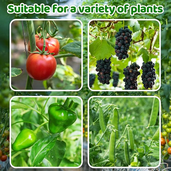 Greenhouse Trellising Kit, 10 PCS Tomato Hooks with String & 100 PCS Support Clips, Metal & Nylon, White, Linear Plant Support, Tomato Trellis