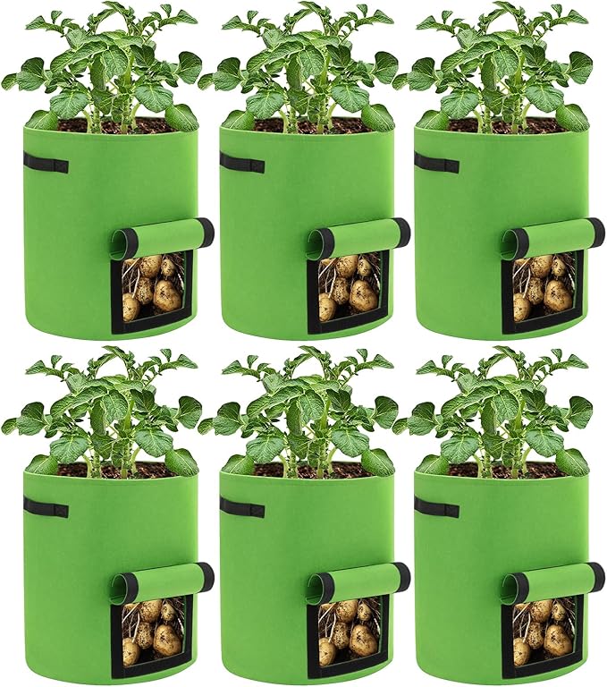 10 Gal Potato Grow Bags - Thickened Nonwoven Fabric Pots, Plant Bags with Flap for Growing Potatoes, Tomatoes, Fruits, Herbs (Light Green)