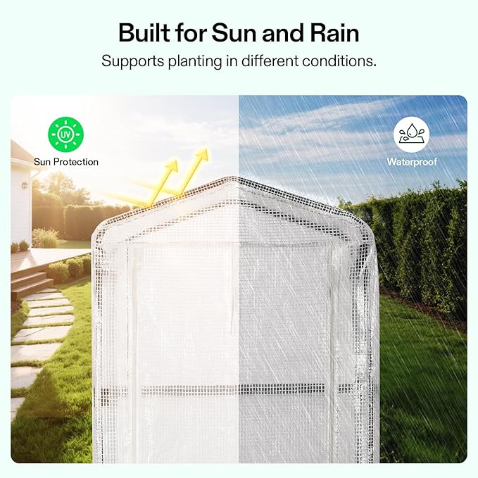 VIVOSUN Mini 4-Tier Greenhouse with Wheels, 27 x 19 x 63-Inch Reusable Portable Warm House with White PE Cover and Shelf for Compact Garden and Small Backyards, with Wheels