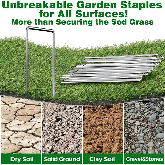 AMAGABELI 6 Inch 500 Pack Galvanized Landscape Staples 11 Gauge Anti-Rust Heavy Duty Garden Stakes Plant Cover Spikes U-Shaped Sod Pins Fence Stakes for Weed Barrier,Irrigation Tubing,Lawns,Decoration
