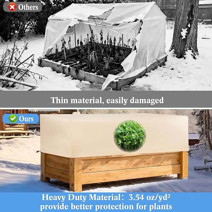Plant Covers Freeze Protection 2 Pack with Elastic Drawstring & Magic Tape, 3.54 oz/yd² Cold Winter Frost Blanket Planter Box Cover for Raised Garden Bed Flower Pot, 43.3 x 15.7 x 17.7INCH