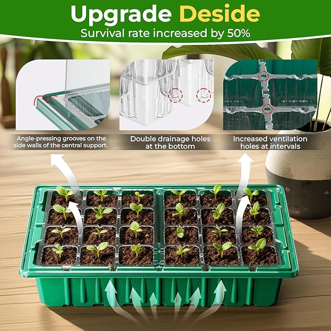 2026 Seed Starter Trays with Grow Lights and Heat Mat, 36 Extra Large Cells Plant Starting Kit,4 Timing Set,Humidity Domes Heightened Lids for Greenhouse Germination Seeds Growing Starting-1 pack