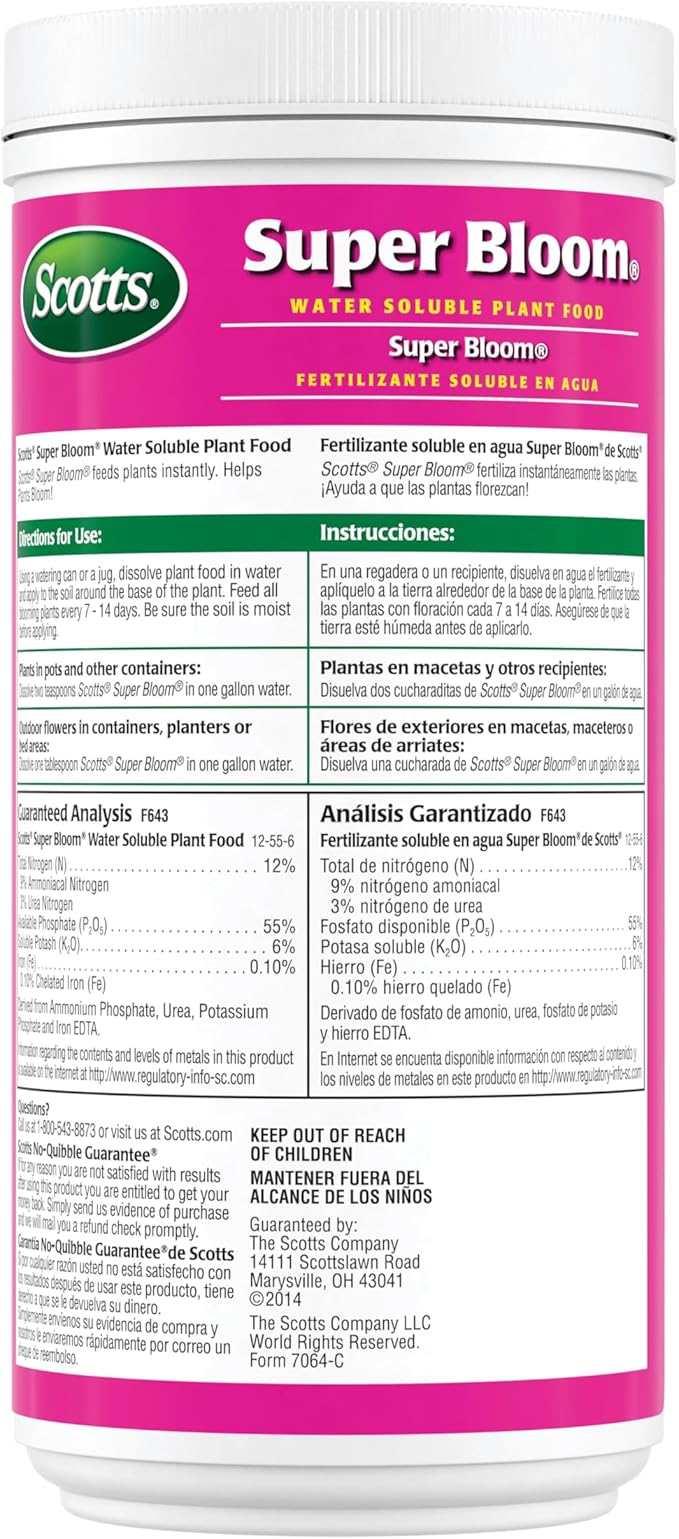 Scotts Super Bloom Water Soluble Plant Food, 2 lb - NPK 12-55-6 - Fertilizer for Outdoor Flowers, Fruiting Plants, Containers and Bed Areas - Feeds Plants Instantly