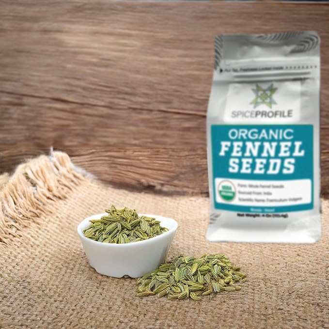 Spice Profile | USDA Organic Fennel Seeds (Whole) | Resealable 4oz Pouch | Saunf | Perfect for Cooking, Teas, Smoothies & Lattes | Sweet & Aromatic