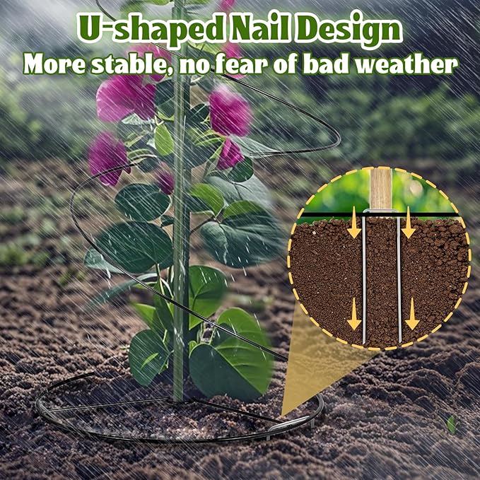 Pea Trellis Green Bean Trellis for Garden - 2 Pack Sugar Snap Tower Stretchable to 50in with Poles, Metal Climbing Plant Growing Cage Support for Cucumber Vine Vegetable Indoor Outdoor