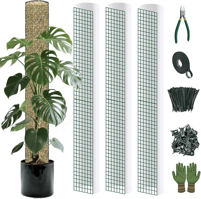 Metal Moss Poles for Climbing Plants, D-Shape Sphagnum Moss Pole Monstera Plant Support for Climbing Plants, DIY Plant Stakes Work with Sphagnum Moss (12ft D-Shaped Frosted)