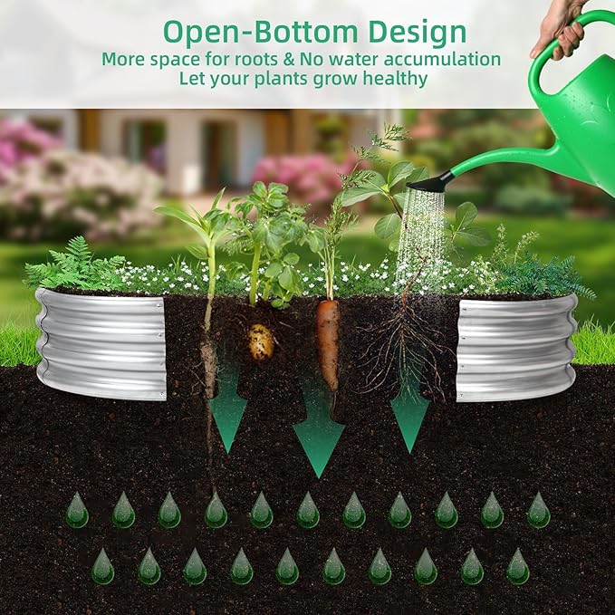 Gartist 4x2x1 Ft Galvanized Raised Garden Bed with Open Bottom, Outdoor Thickening Oval Planter Box for Herbs, Vegetables, Fruits