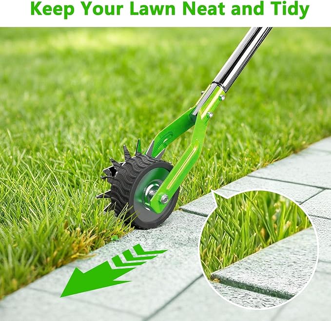 Edger Lawn Tool - 67 inch Wheel Rotary Lawn Edger with Adjustable Stainless Steel Handle, Grass Edge Trimmer for Sidewalks, Driveways & Landscaping (Green)