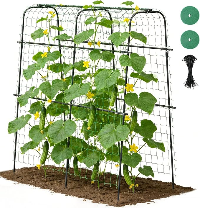 Suteck Cucumber Trellis for Raised Bed – 63" Tall Arch U-Shaped Metal Garden Trellis for Climbing Vegetables, Easy Assembly Plant Support for Home Gardeners