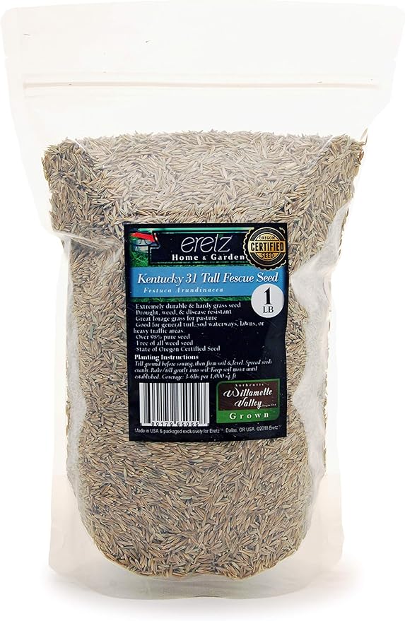 Kentucky 31 K31 Tall Fescue Grass Seed by Eretz - Choose Size! State Certified, No fillers, No Weed or Other Crop Seeds (1lb)