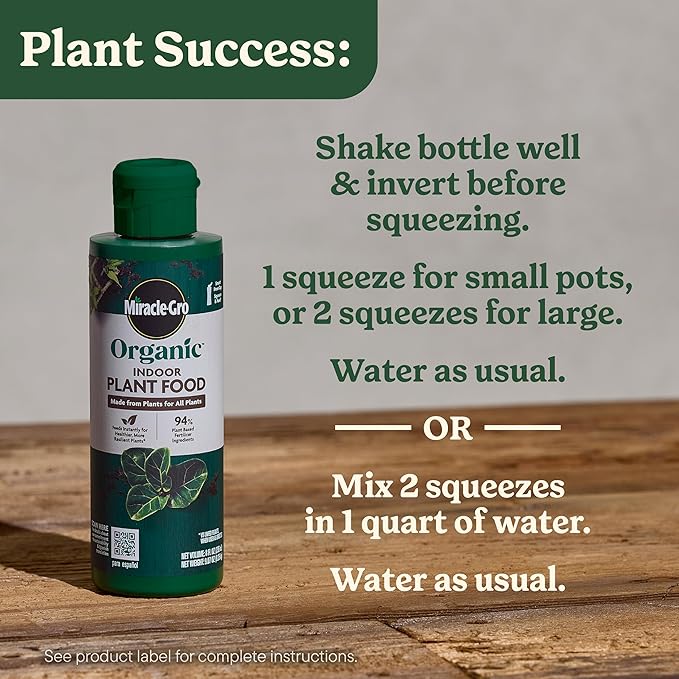 Miracle-Gro Organic Indoor Plant Food, Liquid Plant Food for Houseplants, Flowers, Vegetables, and Herbs, 1-0.5-1 NPK, 8 fl. oz., 2-Pack