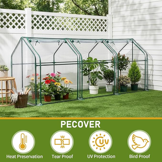 Outvita Mini Greenhouse, Outdoor 9'x3'x3' UV Protected 2-Layer PVC Cover Plant Hot House for Flowers, Seed and Vegetables Protection with Roll-up Zippered Doors for Patio Balcony Backyard