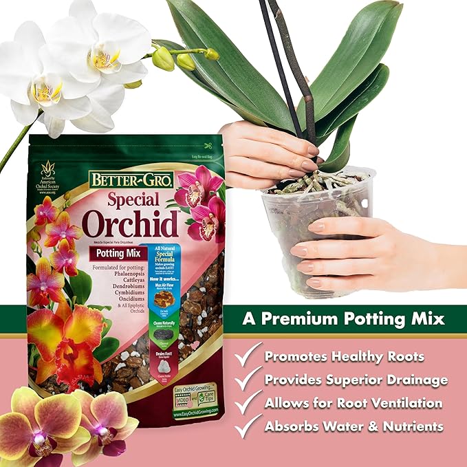 Better-Gro Special Orchid Mix - Premium Grade Orchid Bark Potting Mix, Repotting, Enhanced Drainage, Air Flow & Root Ventilation, Ideal for Phalaenopsis, Cattleyas, Dendrobiums 4 Quarts (Pack of 2)