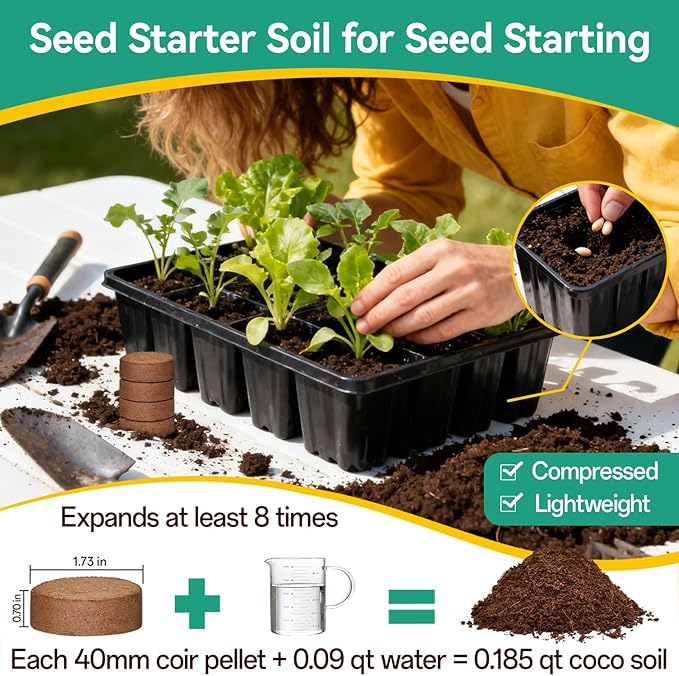 ZeeDix 200pcs(40mm) Coco Coir Pellets Potting Soil Indoor Plants, Compressed Coconut Coir Soil Pellets Seed Starting Pellets Soil Discs for Planting Flowers Bonsai Herbs Plants and Vegetables