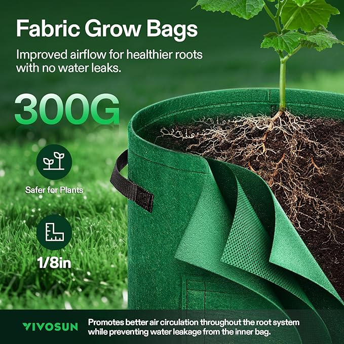 VIVOSUN 5-Pack 7 Gallon Potato Grow Bags for Growing Potatoes, Fabric Potato Pots with Handle and Roll-up Window, Potato Growing Containers Potato Planter Potato Planter for Growing Potatoes, Green